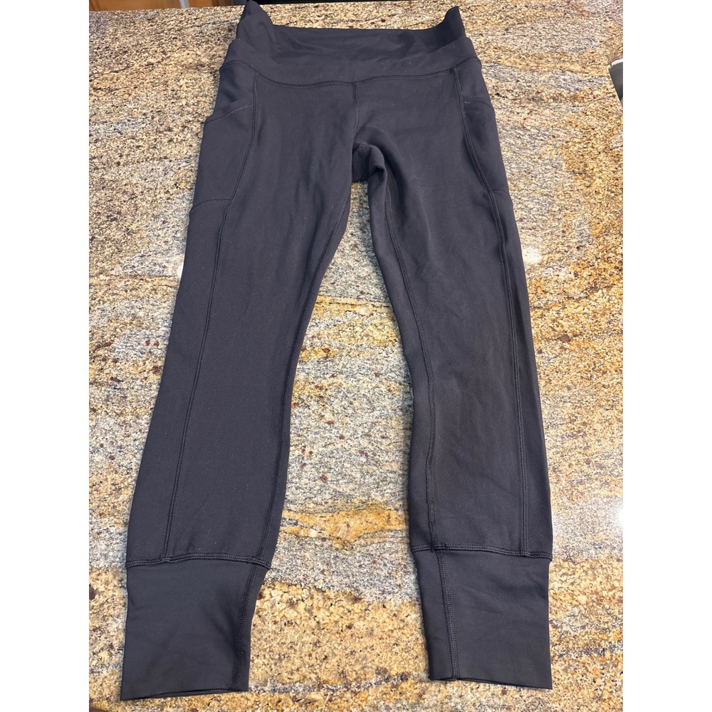 Lululemon En Route Crop Leggings Black Pocket Size 8 24.5" Inseam Activewear